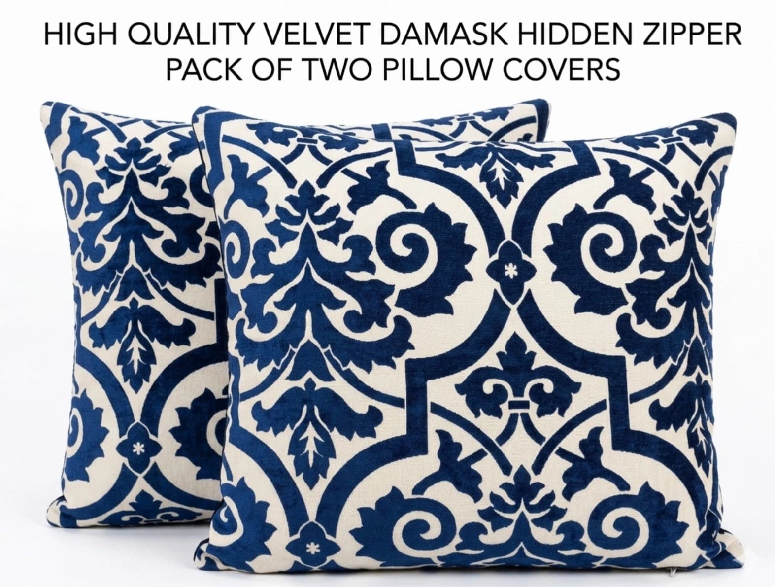 Pack of two NavyBlue Damask velvet pillow covers 22x20 luxury cushion cases  set - Picture 1 of 11