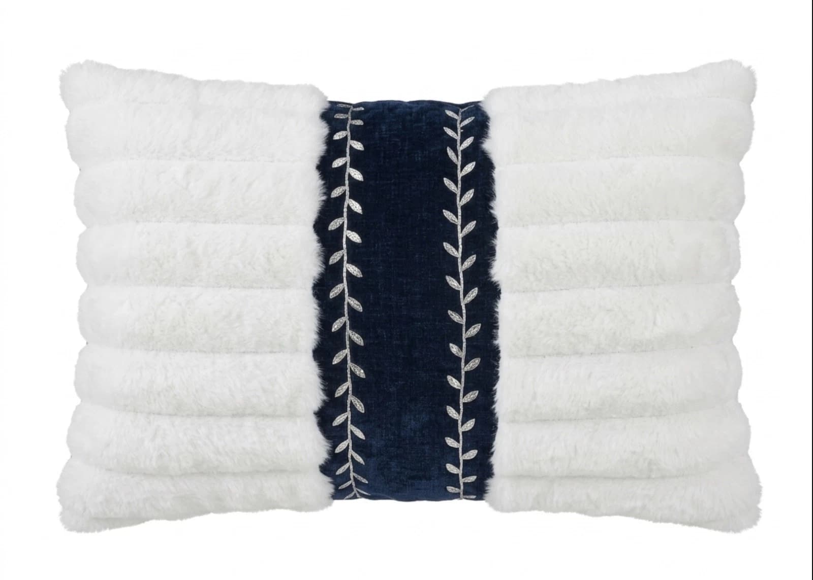 Navy Blue velvet and white Faux Fur lumber Accent pillow case 16/24cover - Picture 1 of 4