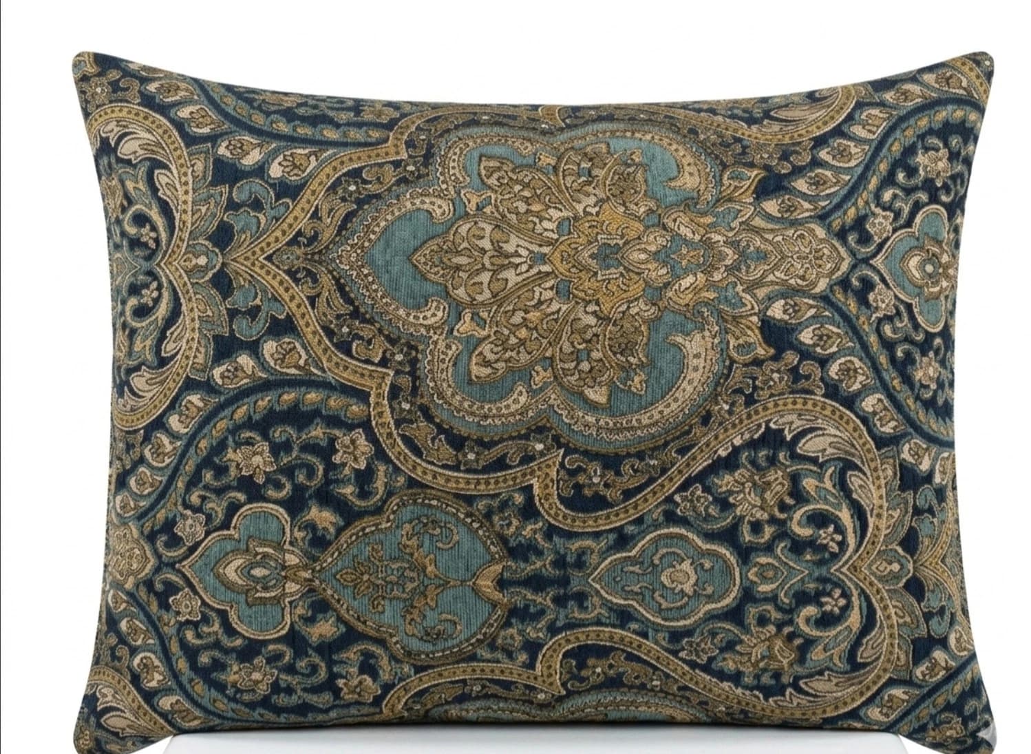 Luxury  Vintage Traditioal Damask Throw pillow Accent gold/ grey olive green - Picture 1 of 6
