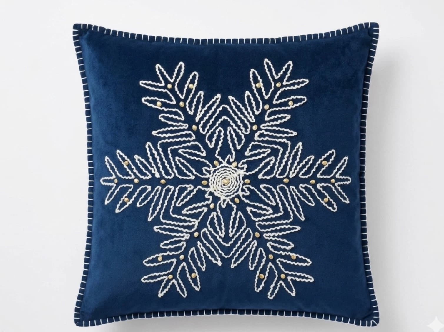 Embroidered snowflake Christmas Throw pillow 18/18 Navy Blue winter cushion deco - Picture 1 of 6
