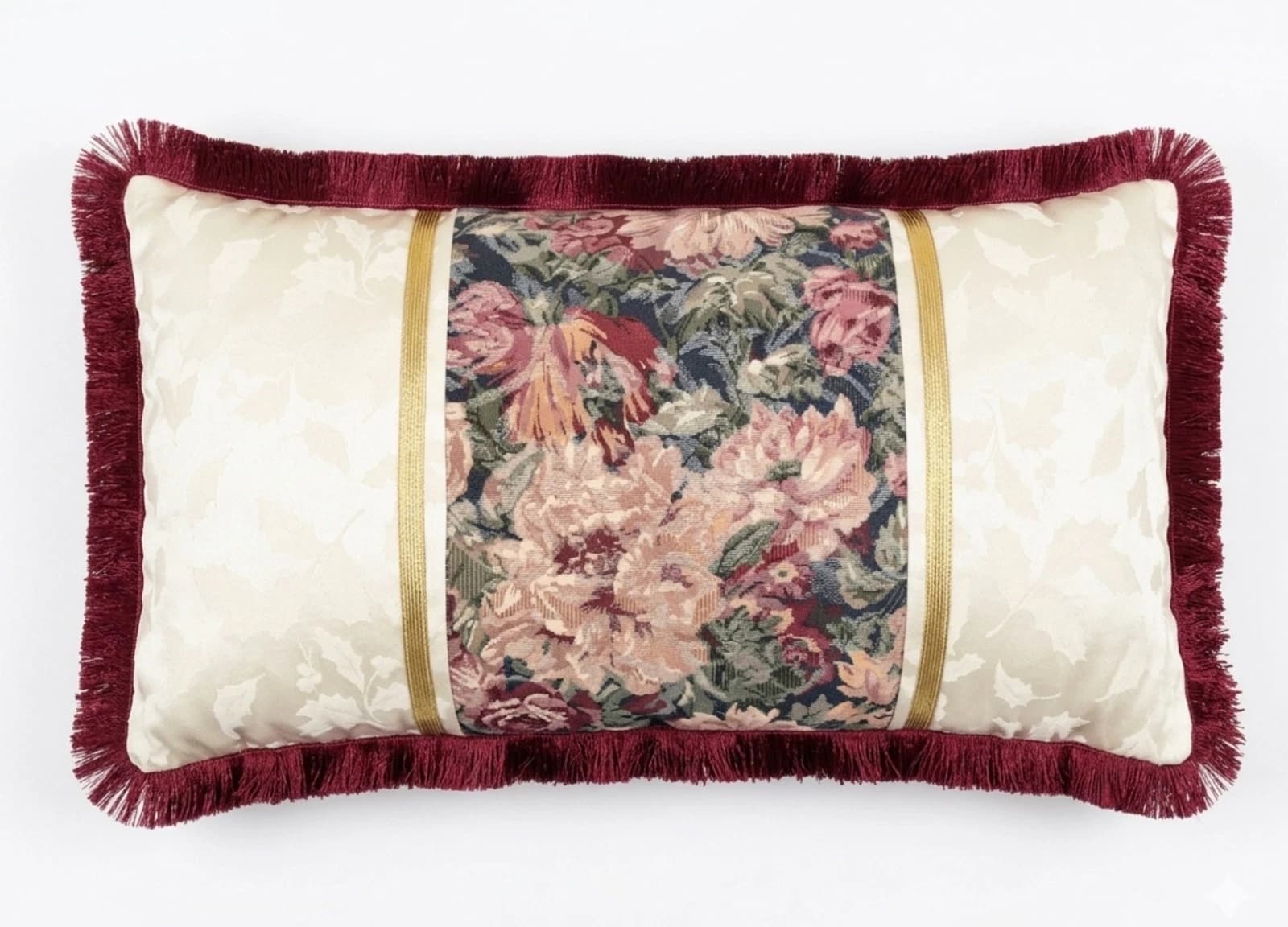 Vintage Victorian floral TapestryAccent pillow Brocade Damask Fringe lumber case - Picture 1 of 6