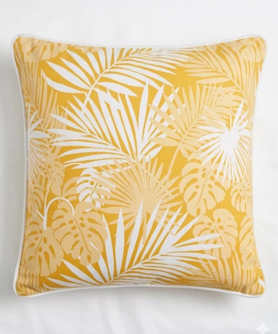Yellow Tropical palm leaf & Geometric outdoor Throw pillows 18/18 patio cushions - Picture 1 of 10