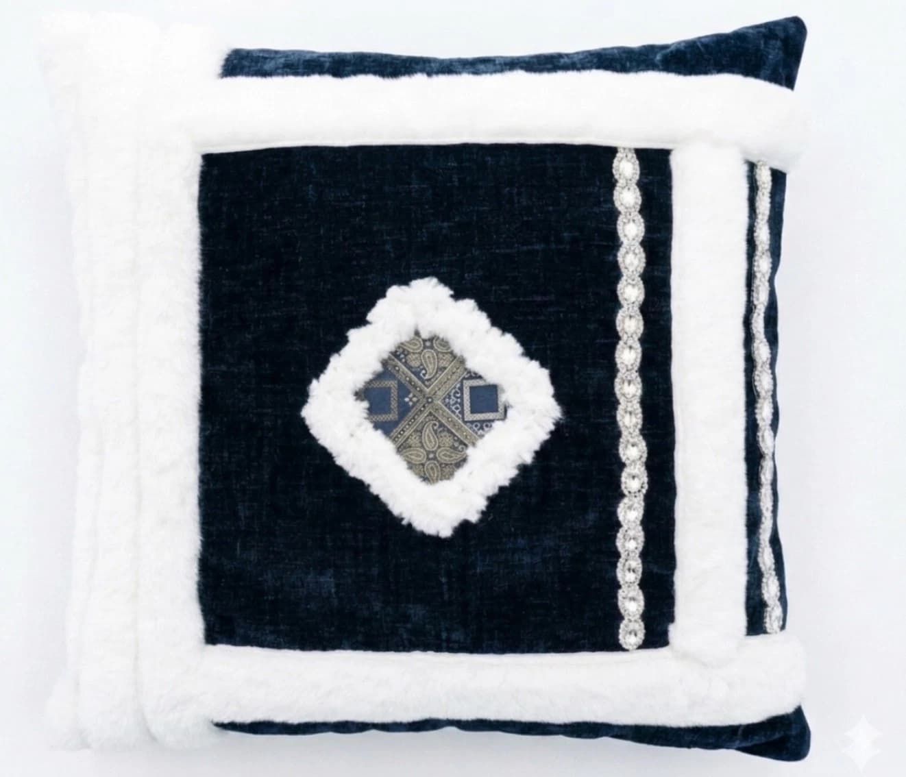 Luxury Navy Blue velvet pillow cover unique Faux Fur modern art 20/20 in - Picture 1 of 7