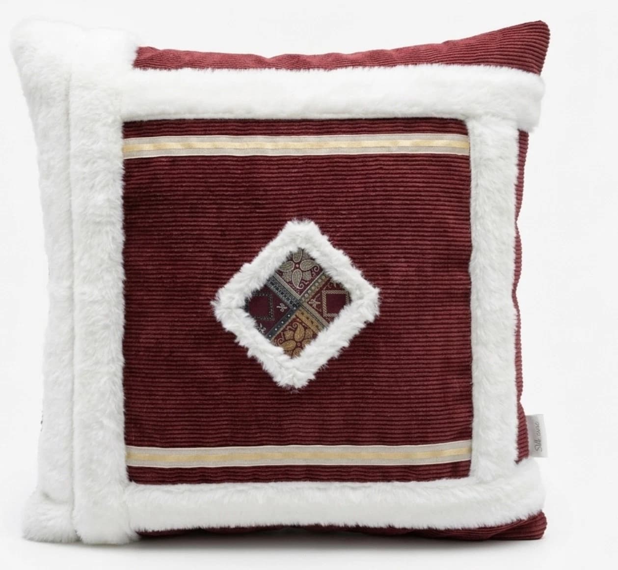 Luxury 20/20 corduroy  FauxFur Throw pillow.Maroon$ Gold Accent Modern art cover - Picture 1 of 8