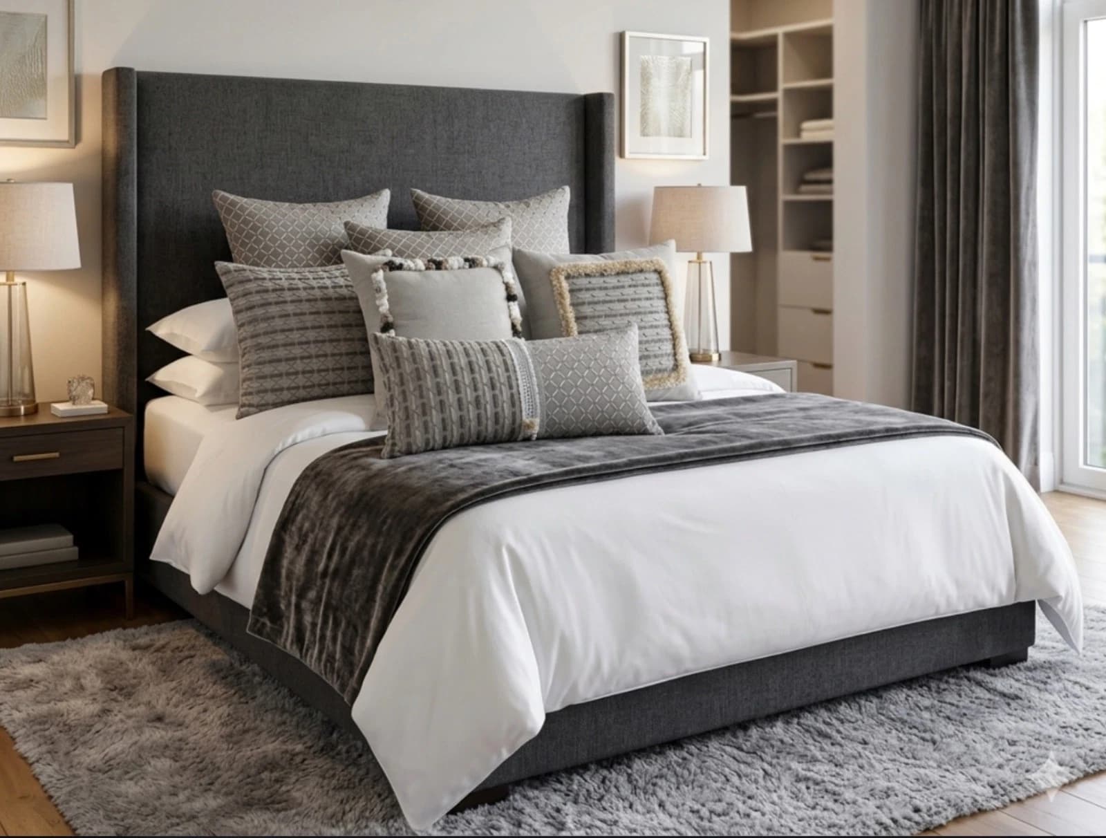 Luxury 6pc Grey Taupe Decorative Throw pillow c set 20/20 square 24/12 Bolster. - Picture 1 of 12